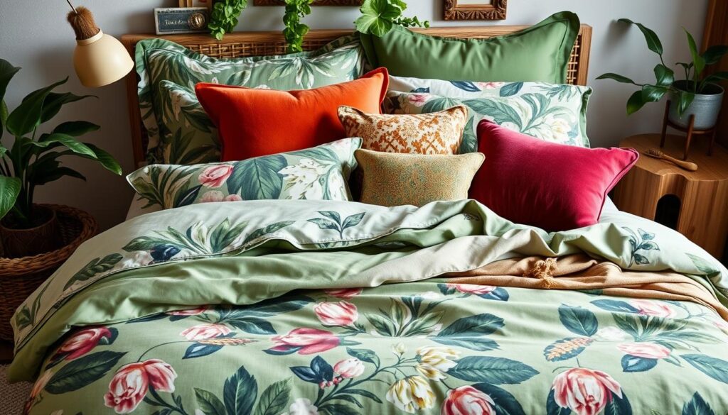 Eclectic green bedding