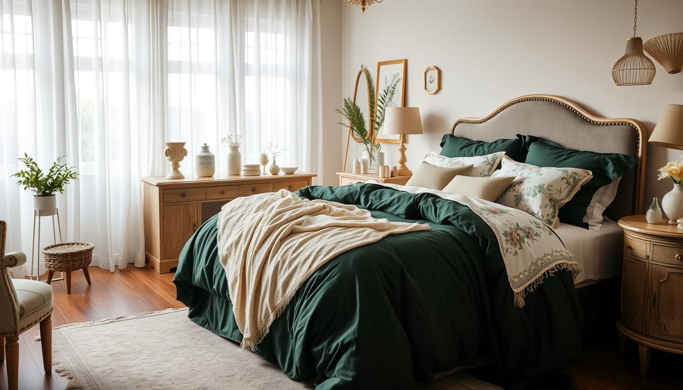 How to Add Feminine Touches to Dark Green Bedding