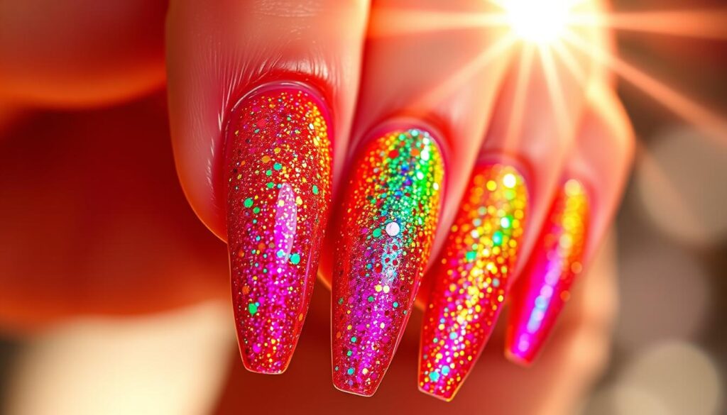 rainbow glitter nails