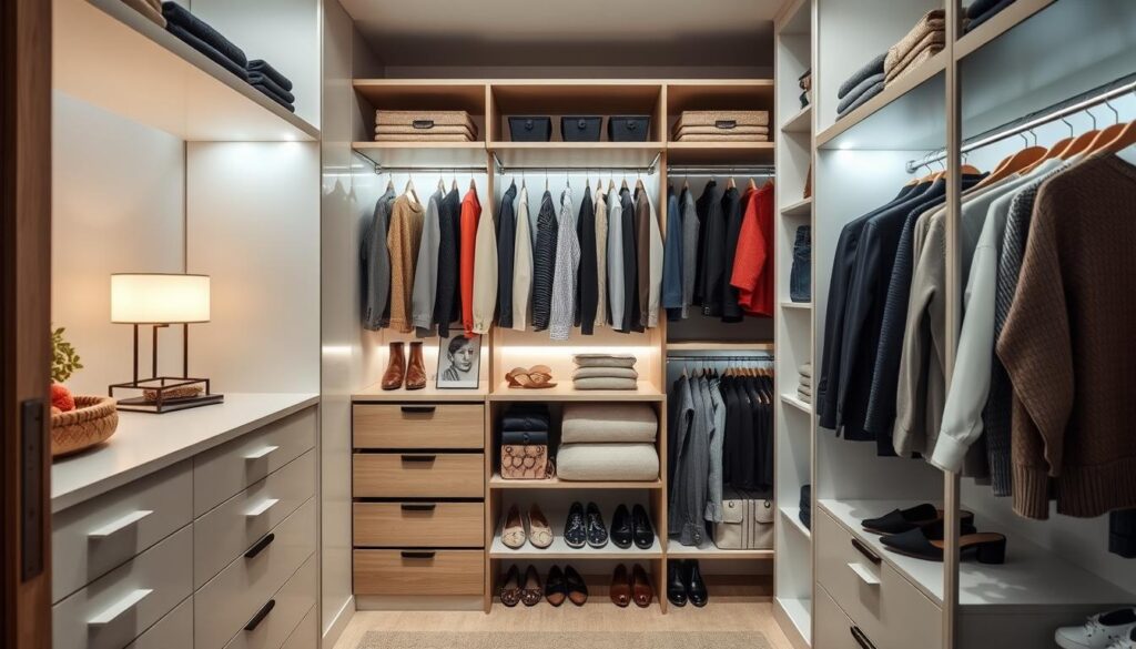 small walk-in closet organization