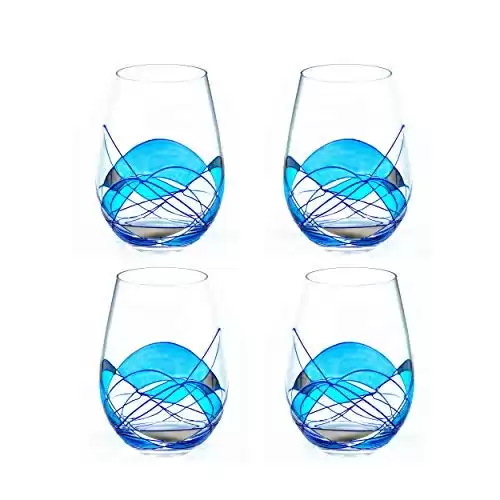 Antoni Barcelona Stemless Wine Glasses 21oz Hand Painted, Set of 4