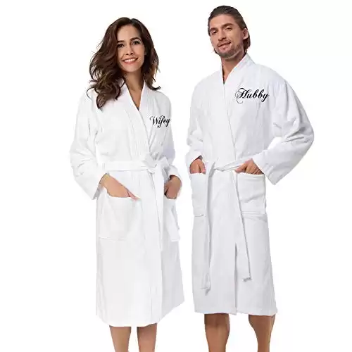 His and Hers Embroidered Cotton Bathrobes Set for Couples