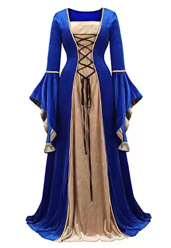 Kranchungel Renaissance Costumes for Women Medieval Dress Queen Costume Cosplay Irish Overdress Blue Small