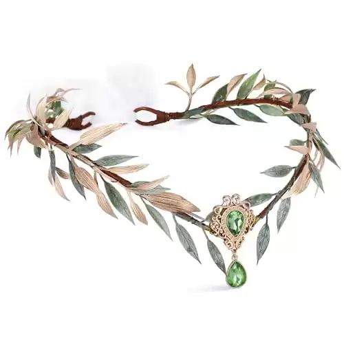 MOSTORY Renaissance Fairy Flower Crown - Elf Crown Woodland Headpiece Handmade Forest Leaf Circlet for Ren Faire Costume Women Halloween Cosplay Photo Shoot