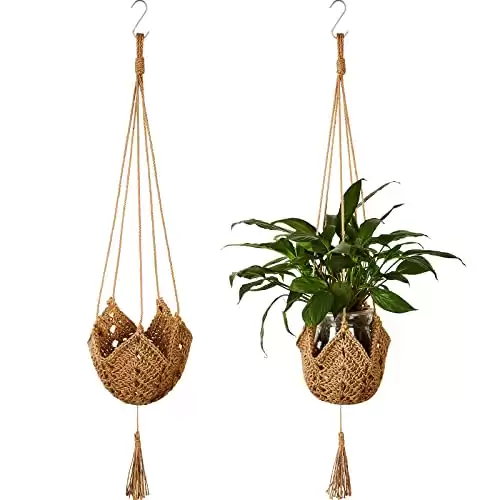 Shappy 2 Packs Jute Crochet Long Plant Hanger for 3 Inch to 12 Inch Pots, Macrame Plant Holder Rope with 2 S Shaped Hooks for Halloween Home Decor(Brown)