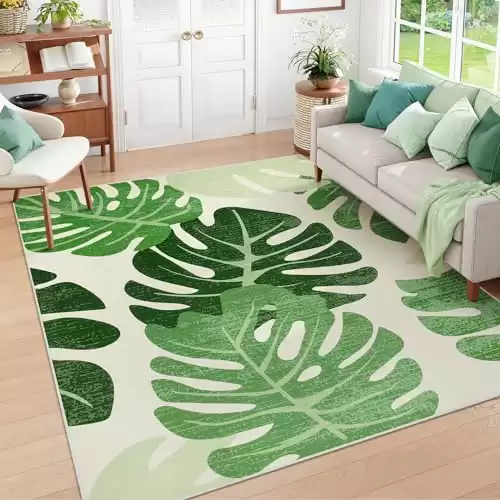 Monstera Indoor Outdoor Area Rug for Botanical Bedroom