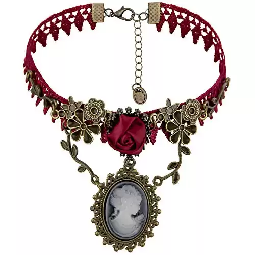 ETERNITY J. Vintage Princess Lolita Lace Victorian Necklace Bracelet Edwardian Vampire Gothic Choker Pendant (Red2)