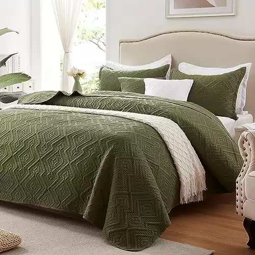 Lightweight Olive Green Bedspread - Soft Microfiber Summer Quilt/Coverlet