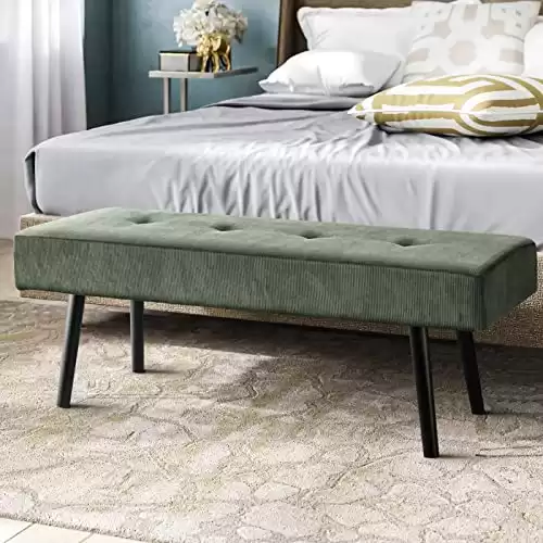 Green Corduroy Padded Bench for Bedroom 39" L x 14" W x 17" H