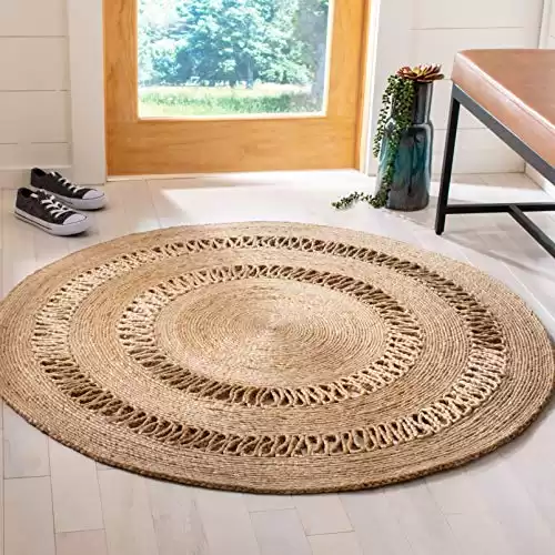 SAFAVIEH Natural Fiber Round Collection 3' Round Natural NFB254A Handmade Boho Country Charm Jute Area Rug