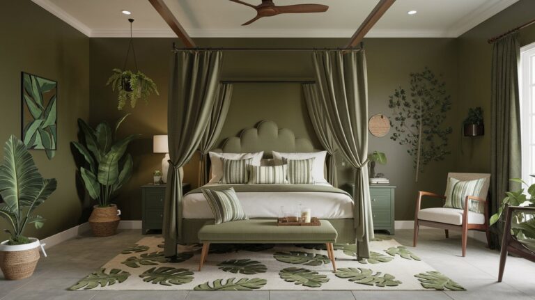 A beautiful green inspired botanical bedroom