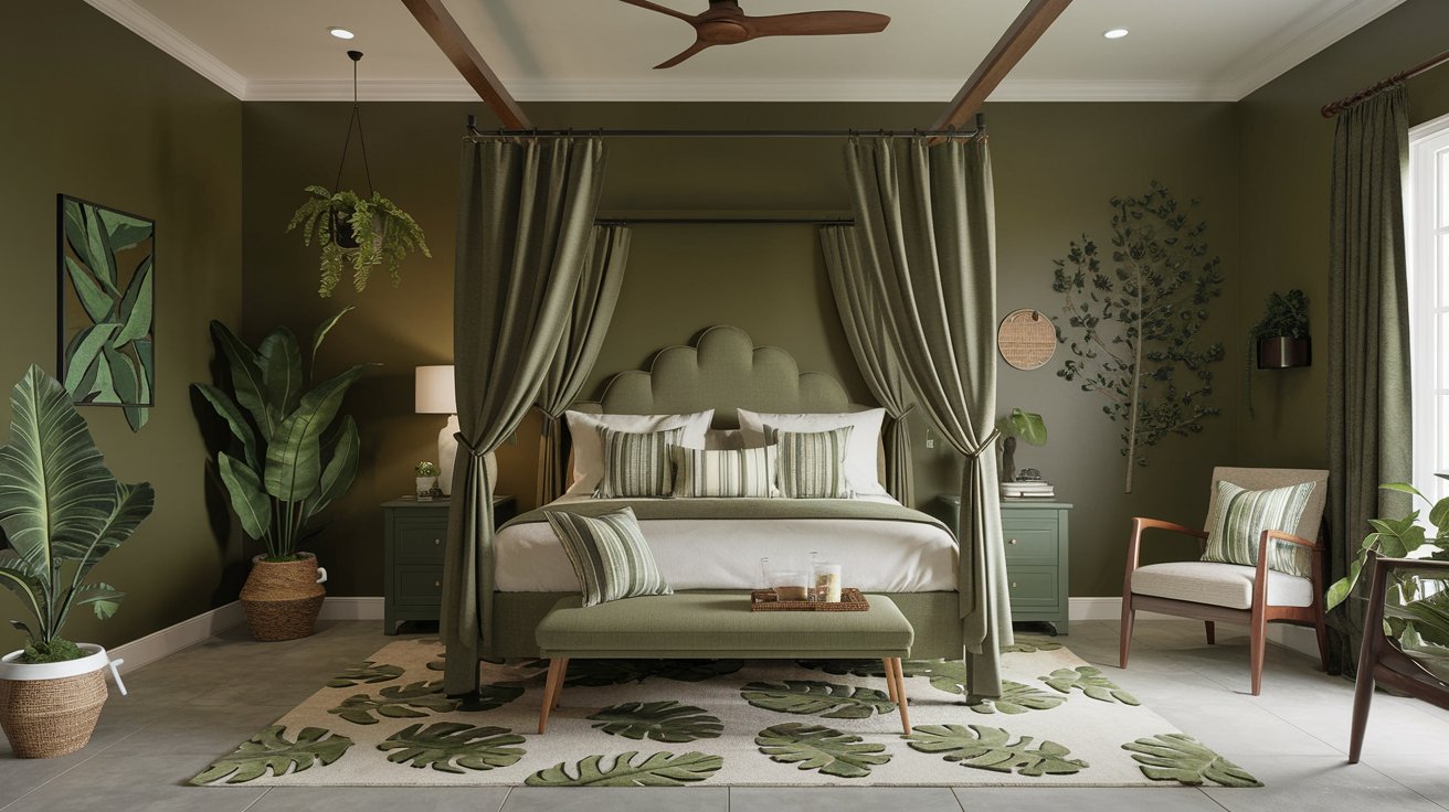 A beautiful green inspired botanical bedroom