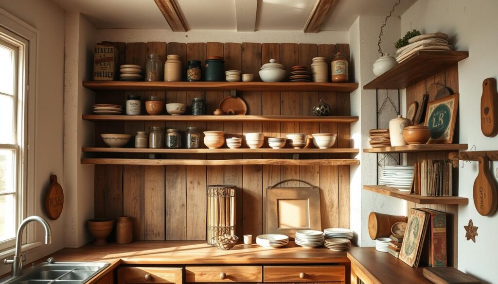 rustic kitchen shelves